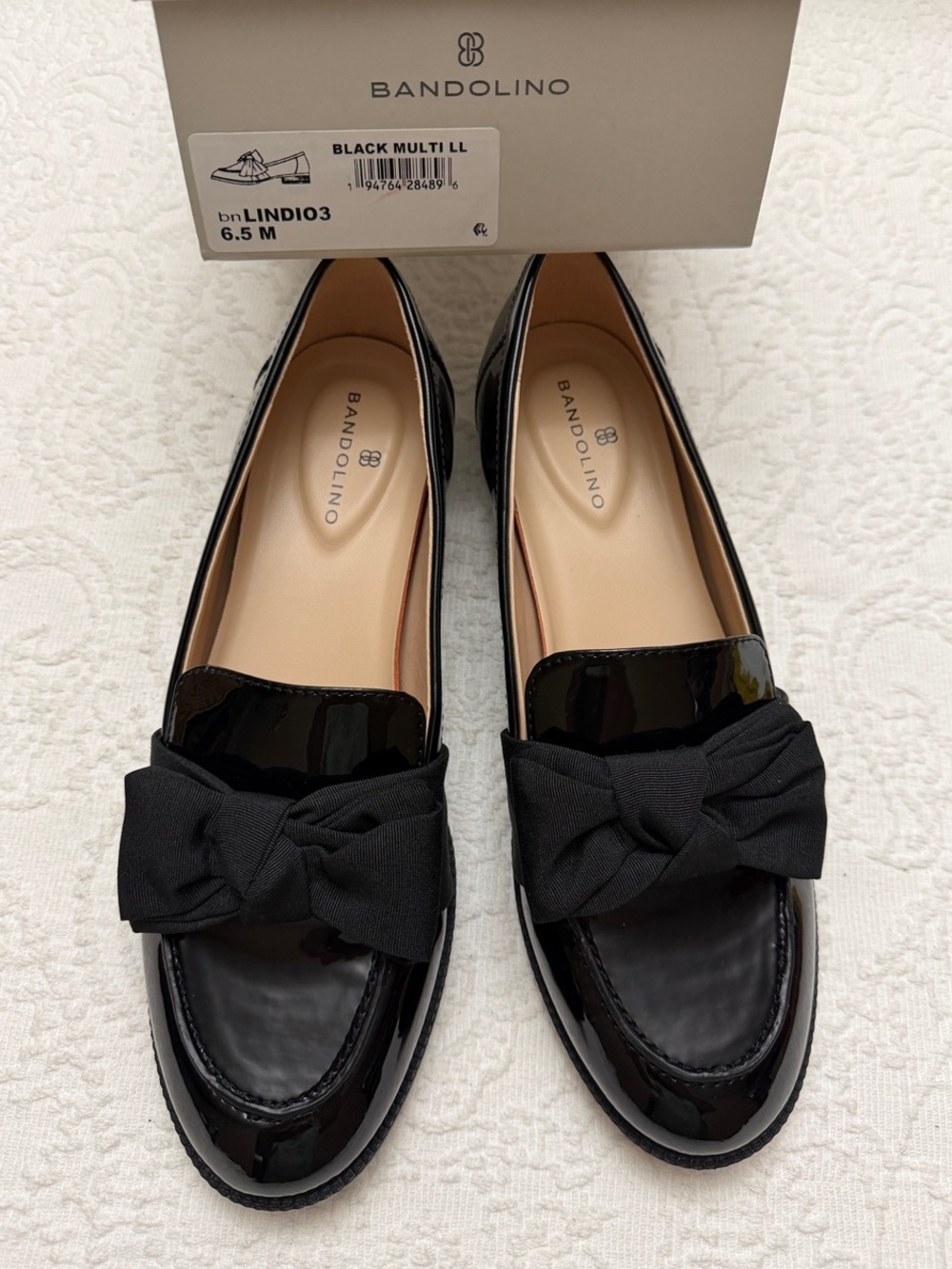 Bandolino BNLINDIO3 Black Patent Bow Loafers US 6.5 NWT